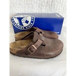 Birkenstock Boston Slides In Oiled Leather Habana Size 36